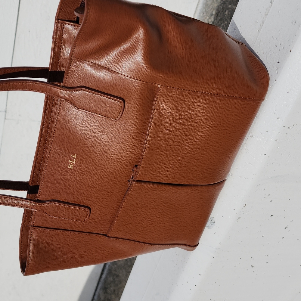 RALPH LAUREN NEWBURY POCKET SHOPPER HANDBAG BROWN